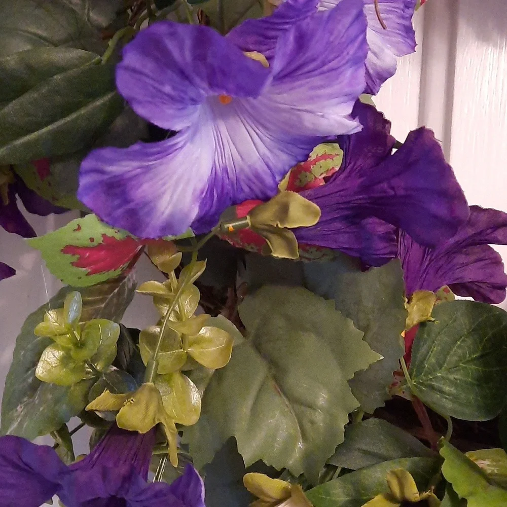 Wreath Purple Morning Glory Coleus Silk Artificial Flower Indoor Outdoor NEW